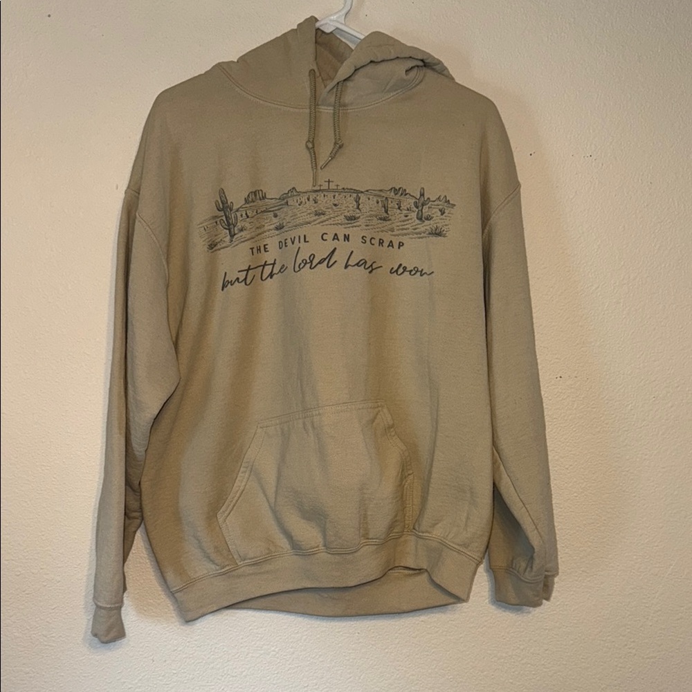 Tan Crew Neck Sweatshirt with Graphic Design
